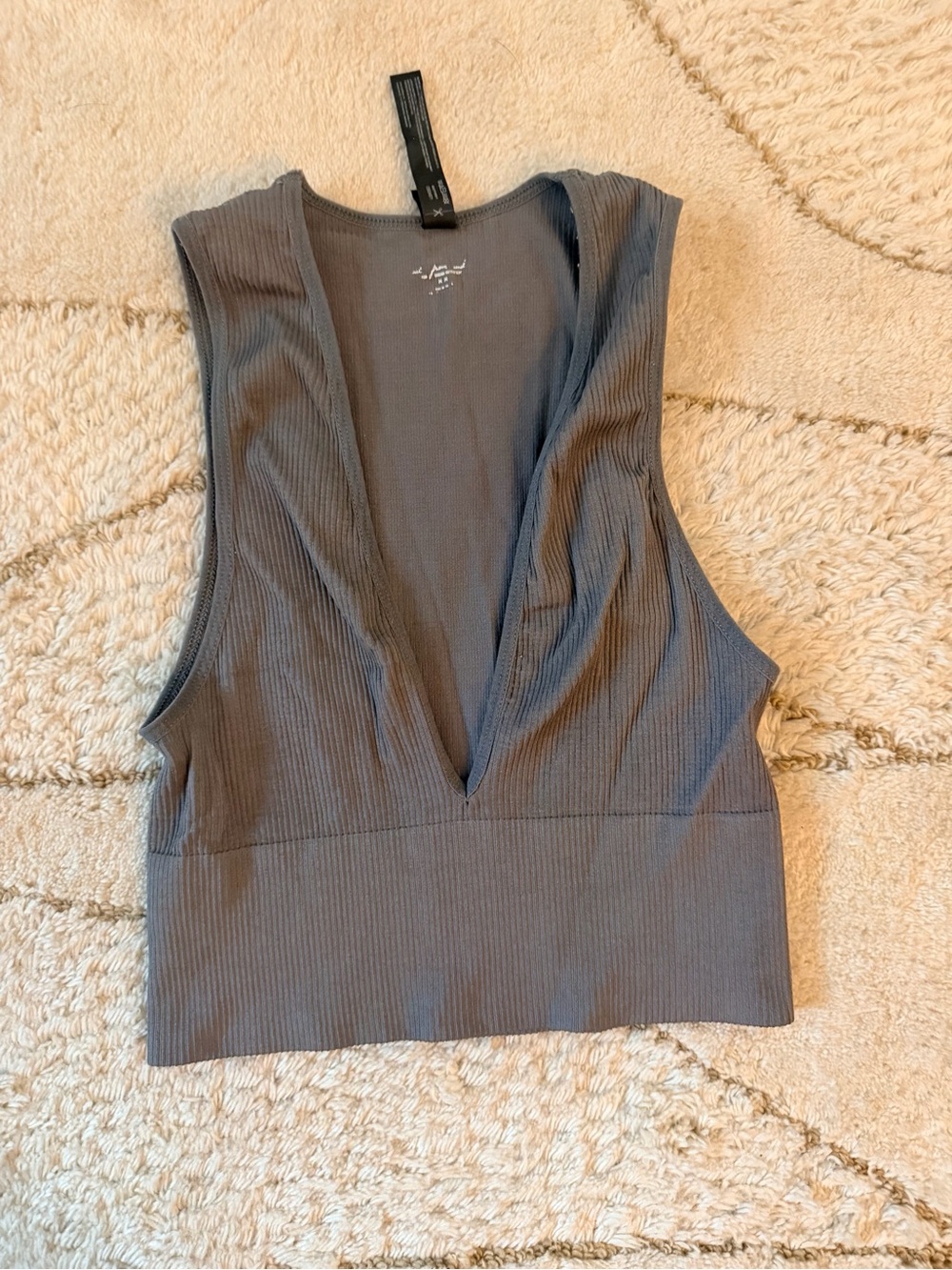 Urban Outfitters Ribbed Deep V Crop Tank - Gray